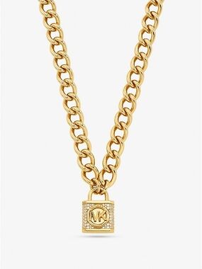 Michael Kors Gold-Tone Padlock Pendant Chain Necklace